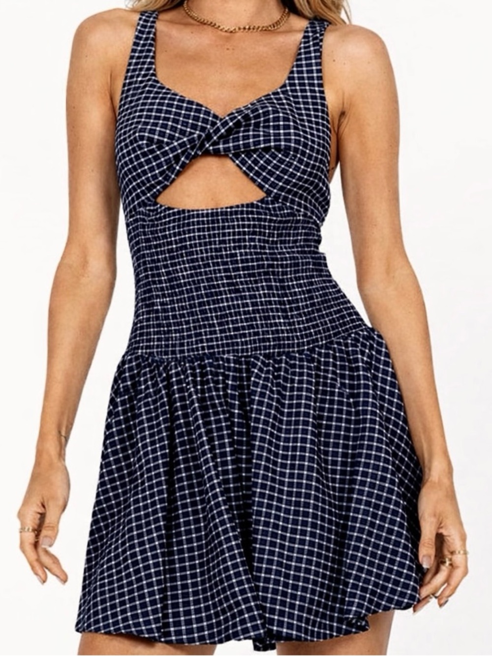 Princess Polly Navy Gingham Cutout Dress